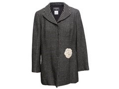 Vintage Schwarz & Weiß Chanel Gestreifte Kamelien Jacke Größe FR 48