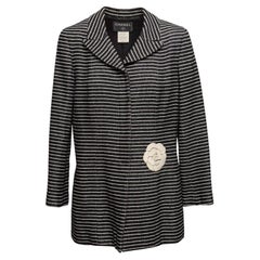 Vintage Schwarz & Weiß Chanel Gestreifte Kamelien Jacke Größe FR 48