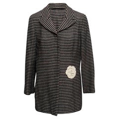 Vintage Black & White Chanel Wool-Blend Striped Camellia Jacket Size FR 48