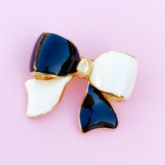 Vintage Black & White Enamel Bow Statement Brooch by Joan Rivers, 1990s