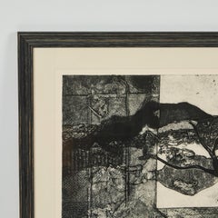 Vintage Black + White Etching of a Tree in a Landscape, Signed by Artist