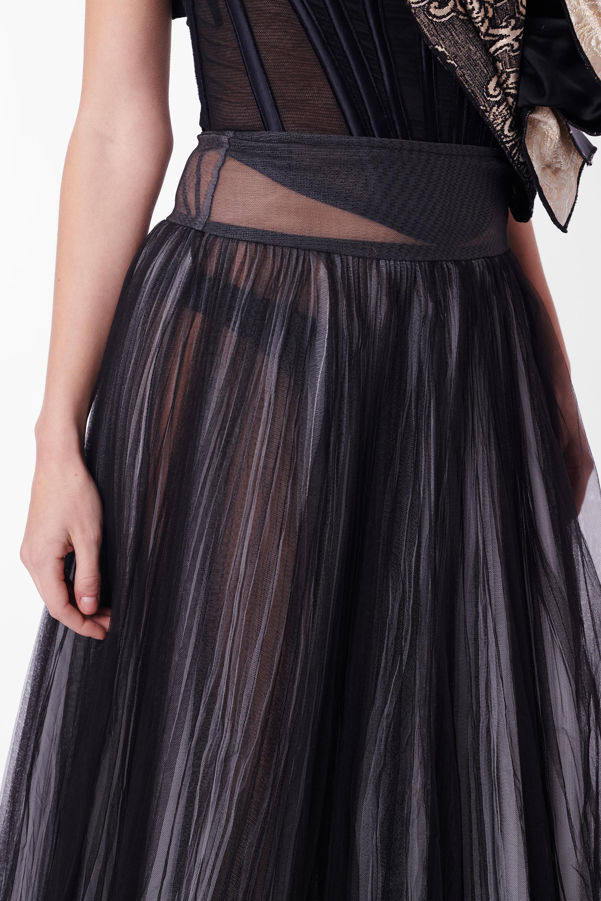 Women's Vintage Black White Layered Tulle Sheer Skirt For Sale