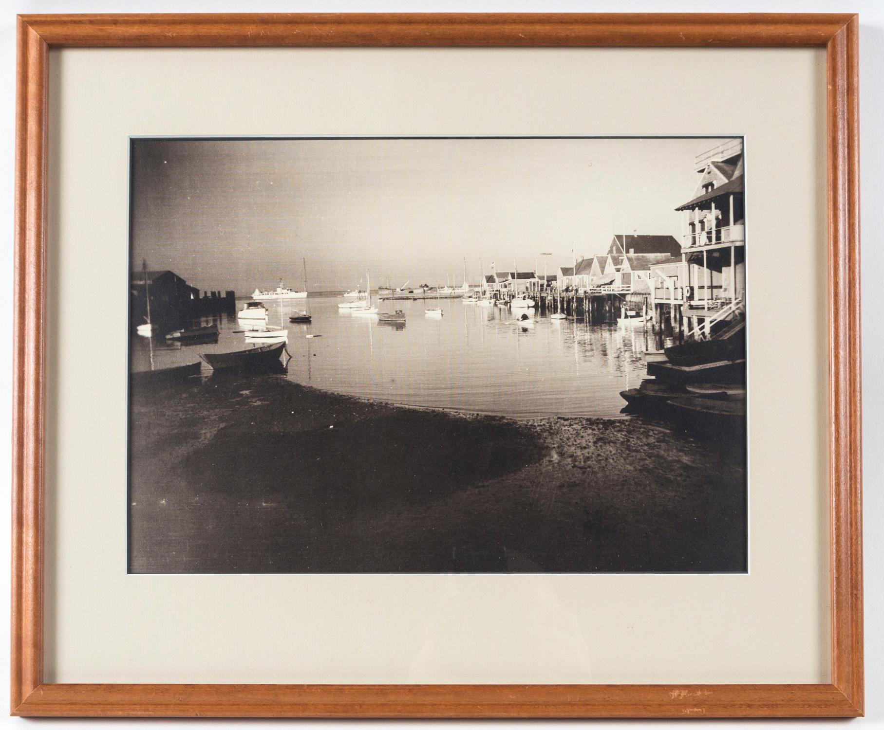 Vintage Black and White Photograph, Nantucket Harbor, circa 1935. James F. Barker (1871-1950) was an artist and photographer with generational history on Nantucket. He maintained a studio/gallery on Nantucket, Eagle's Wing.