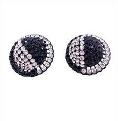 Vintage Black/White Round Crystal Clip-On Earrings