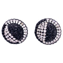 Vintage Black/White Round Crystal Clip-On Earrings