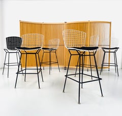 Vintage Black & White Wire Barstools by Harry Bertoia for Knoll Inc, Set of 6