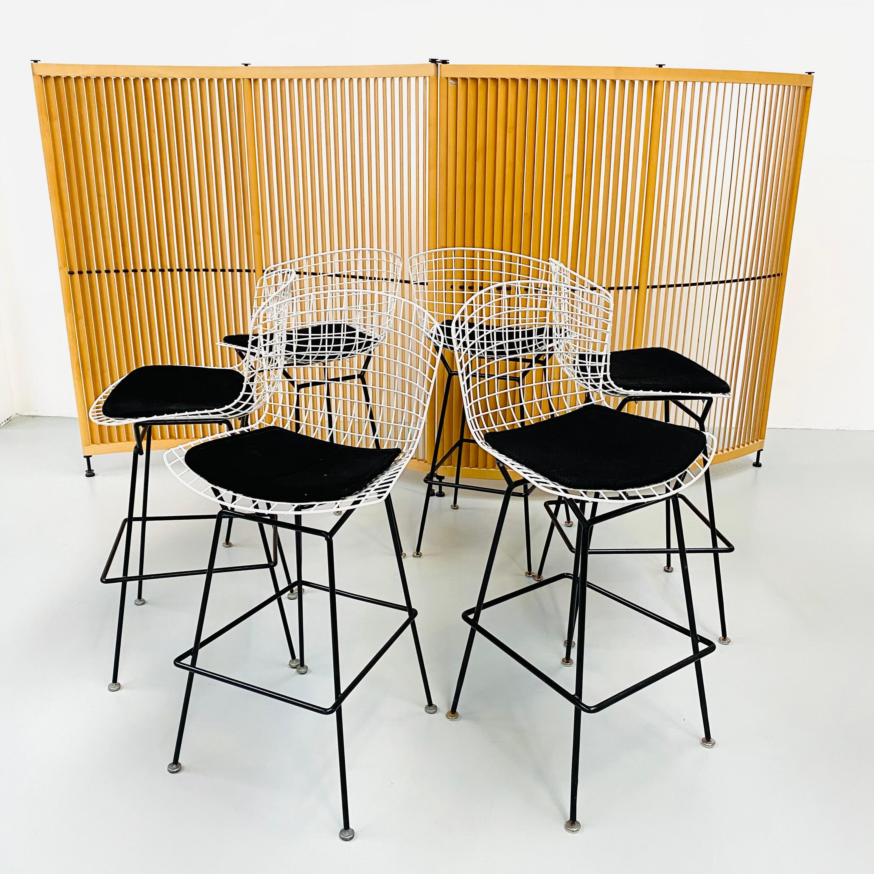 Metallic Thread Vintage Black & White Wire Barstools by Harry Bertoia for Knoll Inc, Set of 6