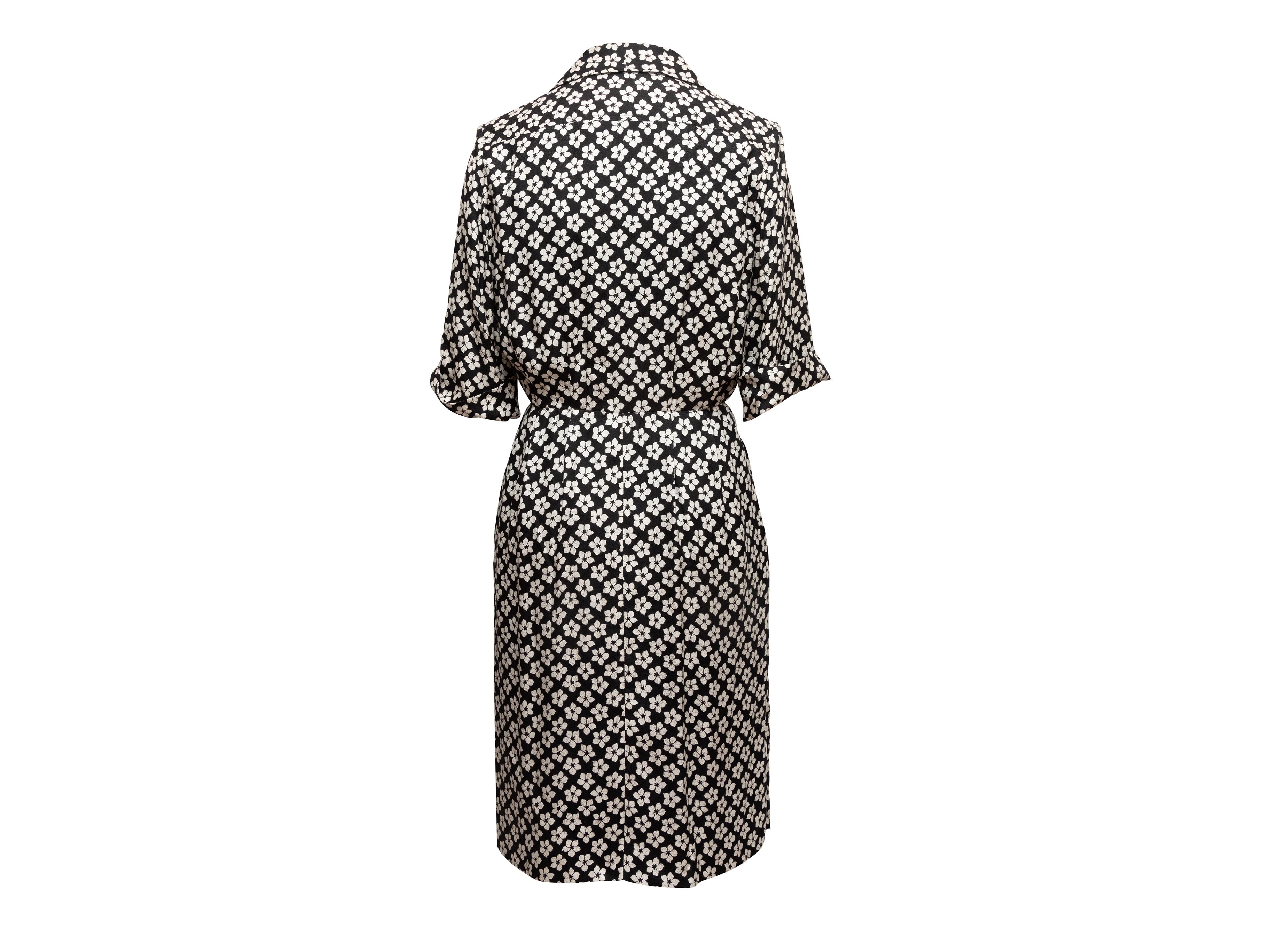 Vintage Black & White Yves Saint Laurent Floral Print Dress Pour femmes en vente