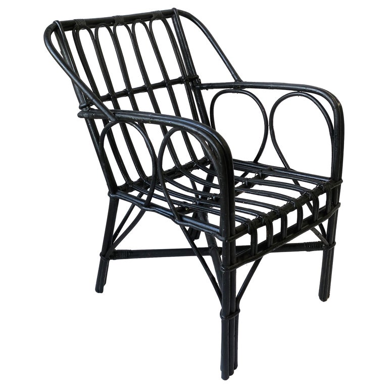 Vintage Black Wicker Rattan Armchair For Sale At 1stdibs