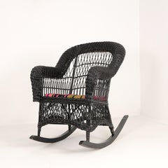 Vintage Black Wicker Rocking Chair with Colourful Cushion