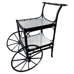 Vintage Black Wicker Serving Cart