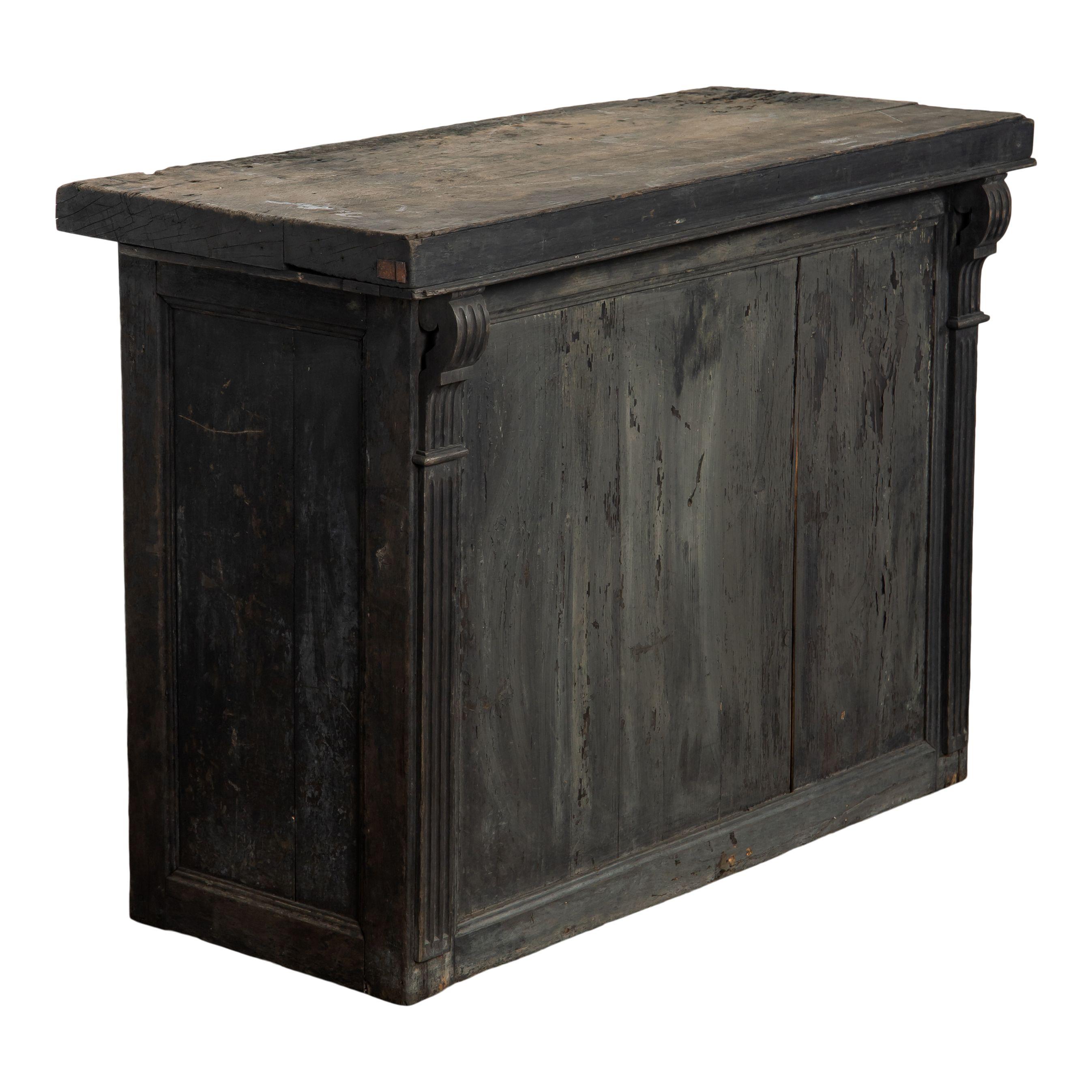 Vintage Black Wood Desk with Drawers From France In Good Condition For Sale In Fullerton, CA