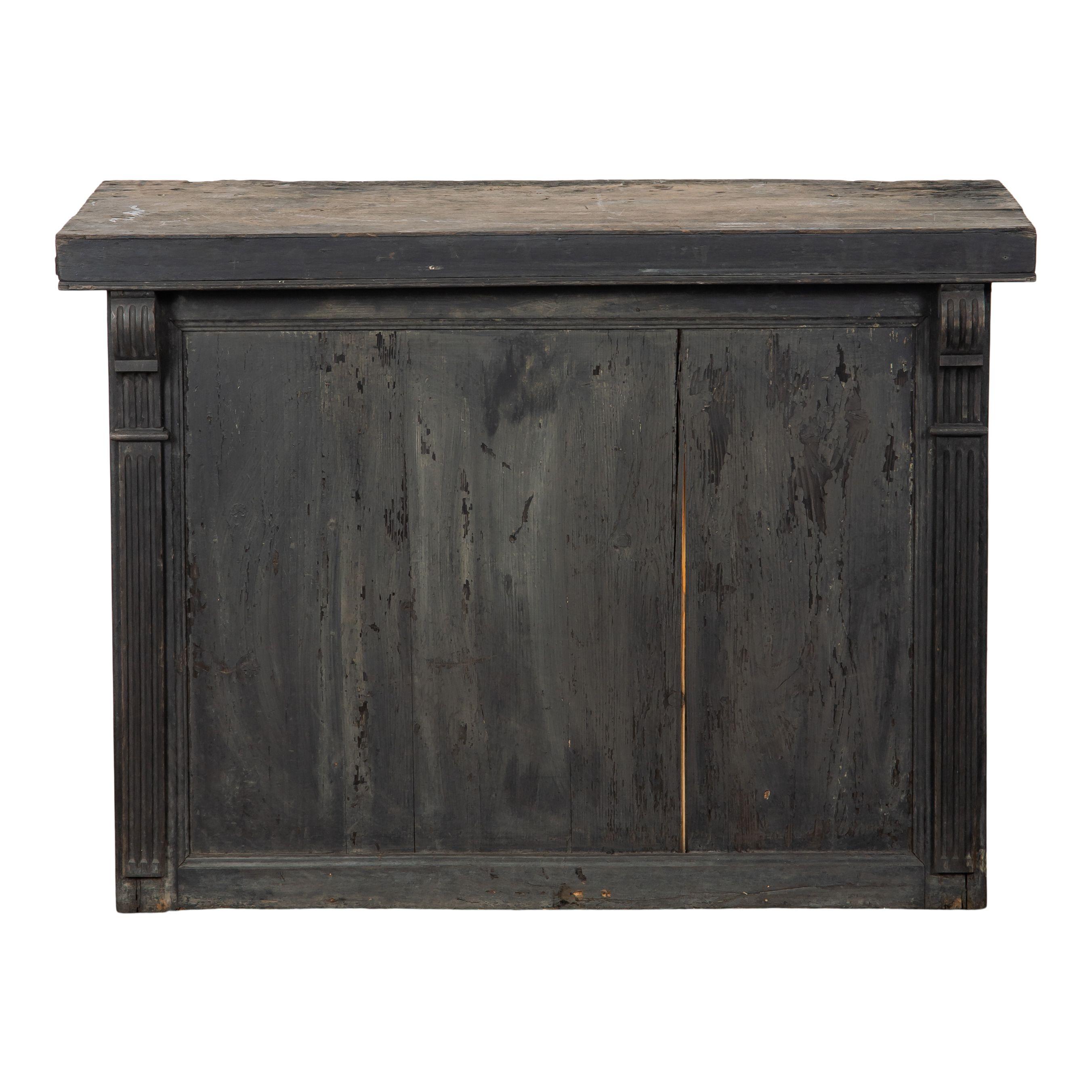 20th Century Vintage Black Wood Desk with Drawers From France For Sale