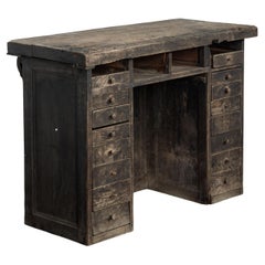 Vintage Black Wood Desk with Drawers From France