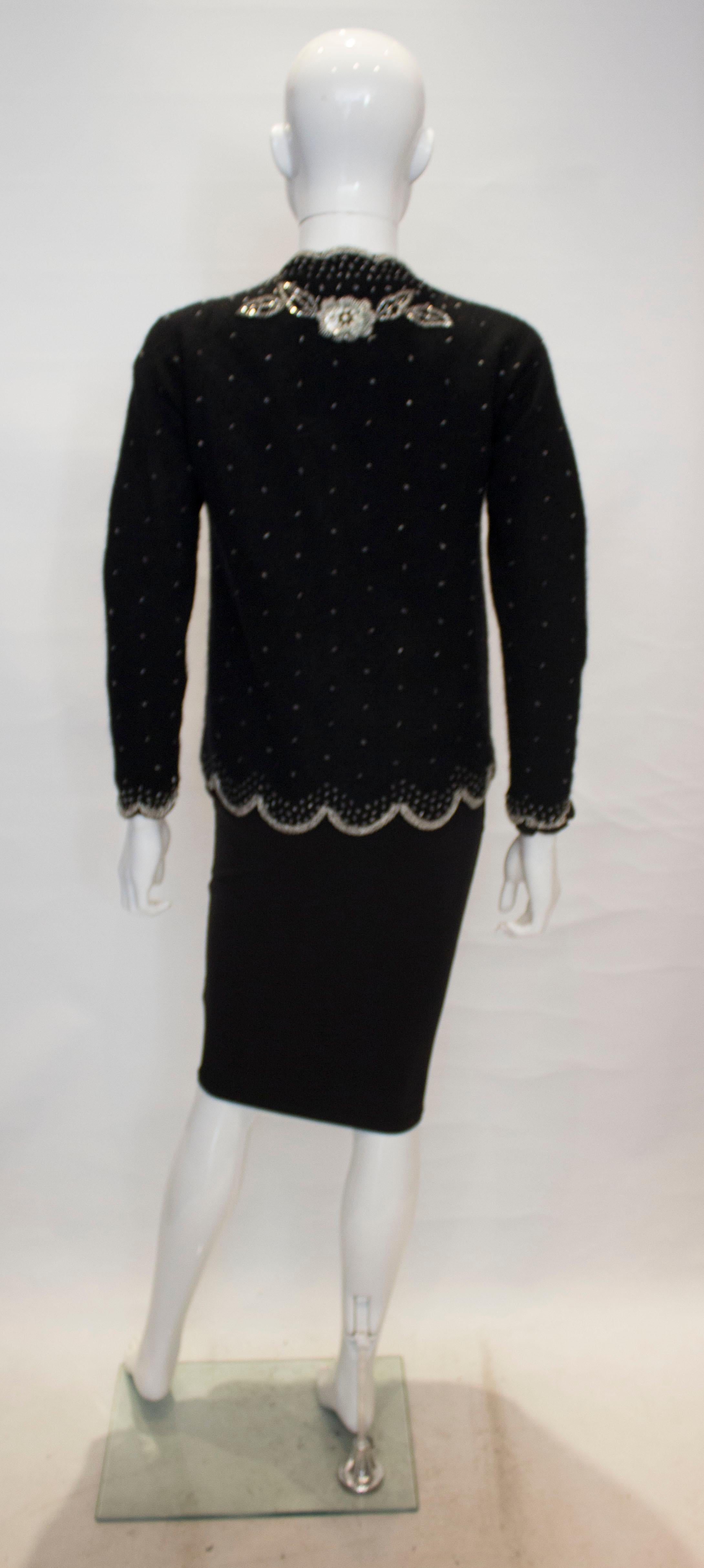 Women's Vintage Black Wool Cardigan with Sequin , Bead and Pearl decoration For Sale