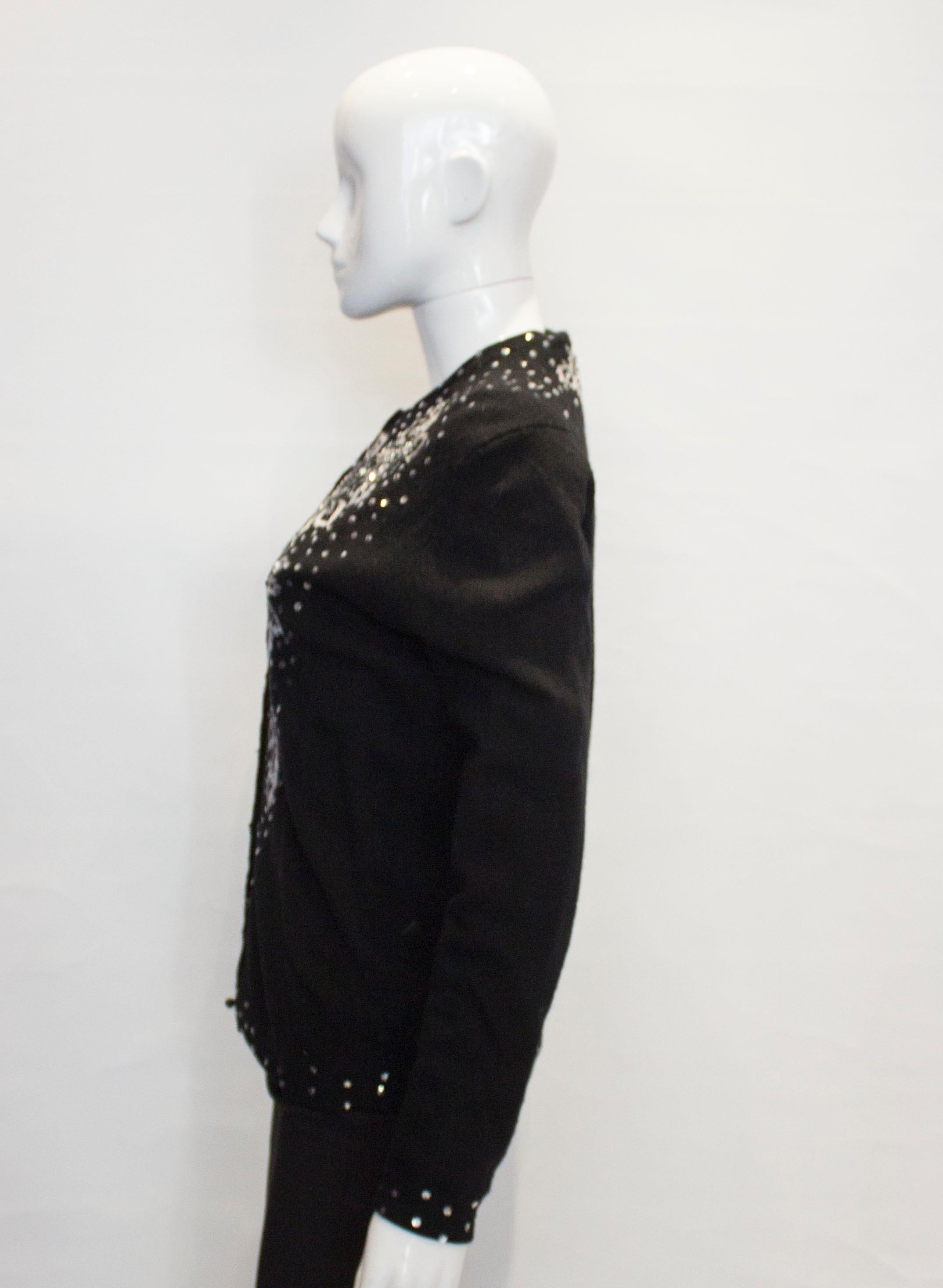 Vintage Black Wool Cardigan with Wonderful Pearl, Sequin and Bead detail. In Good Condition For Sale In London, GB