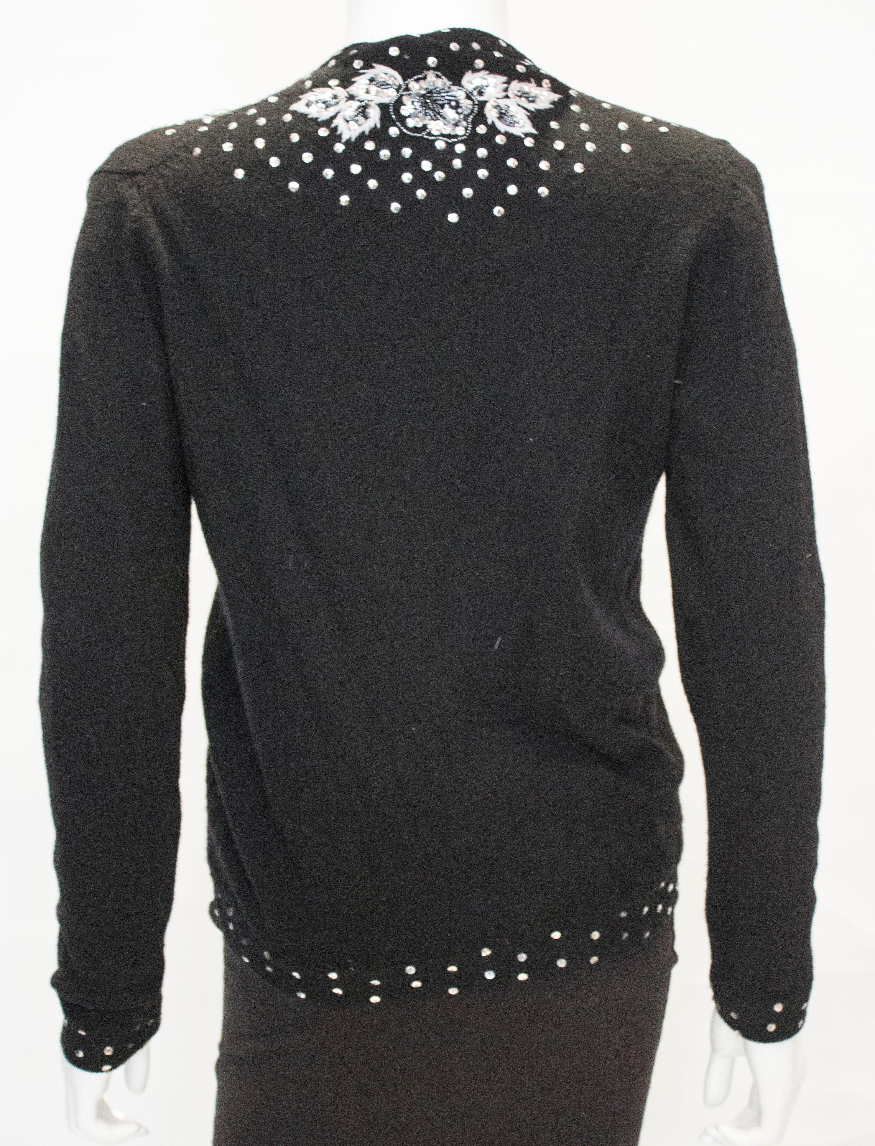 Vintage Black Wool Cardigan with Wonderful Pearl, Sequin and Bead detail. For Sale 2