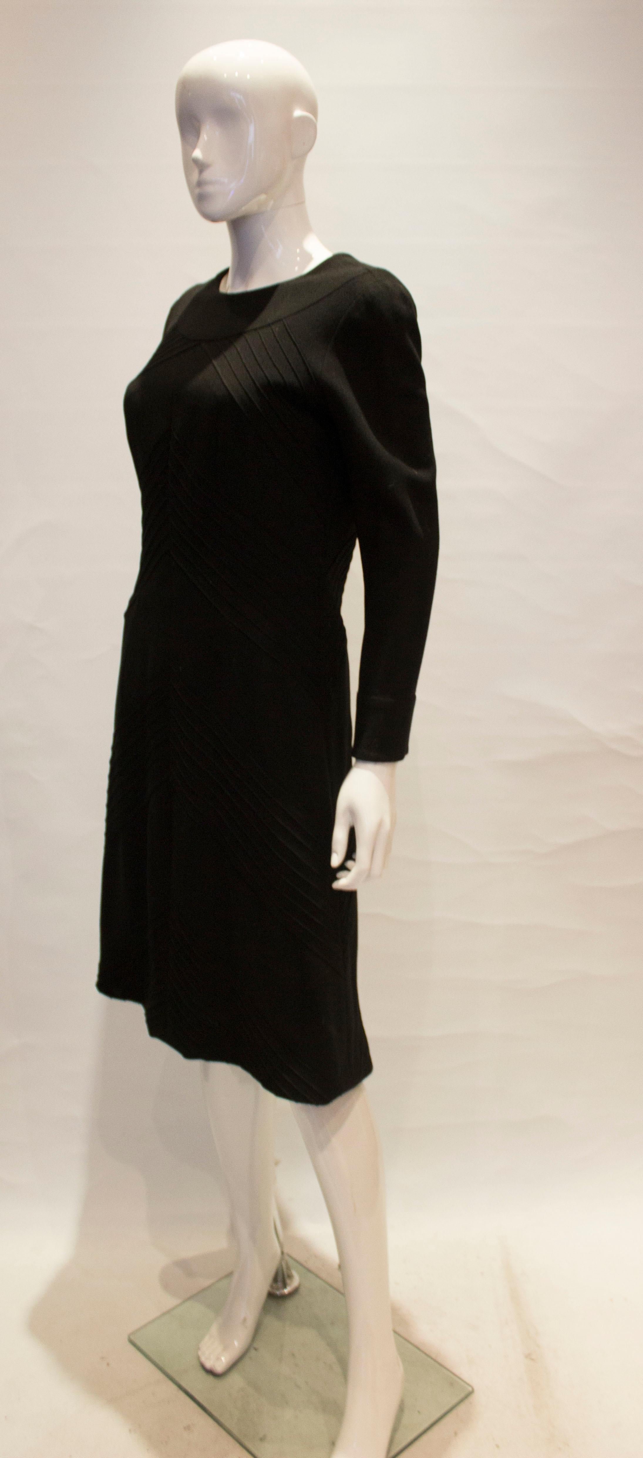 Vintage Black Wool Hartnell  Dress  In Good Condition For Sale In London, GB