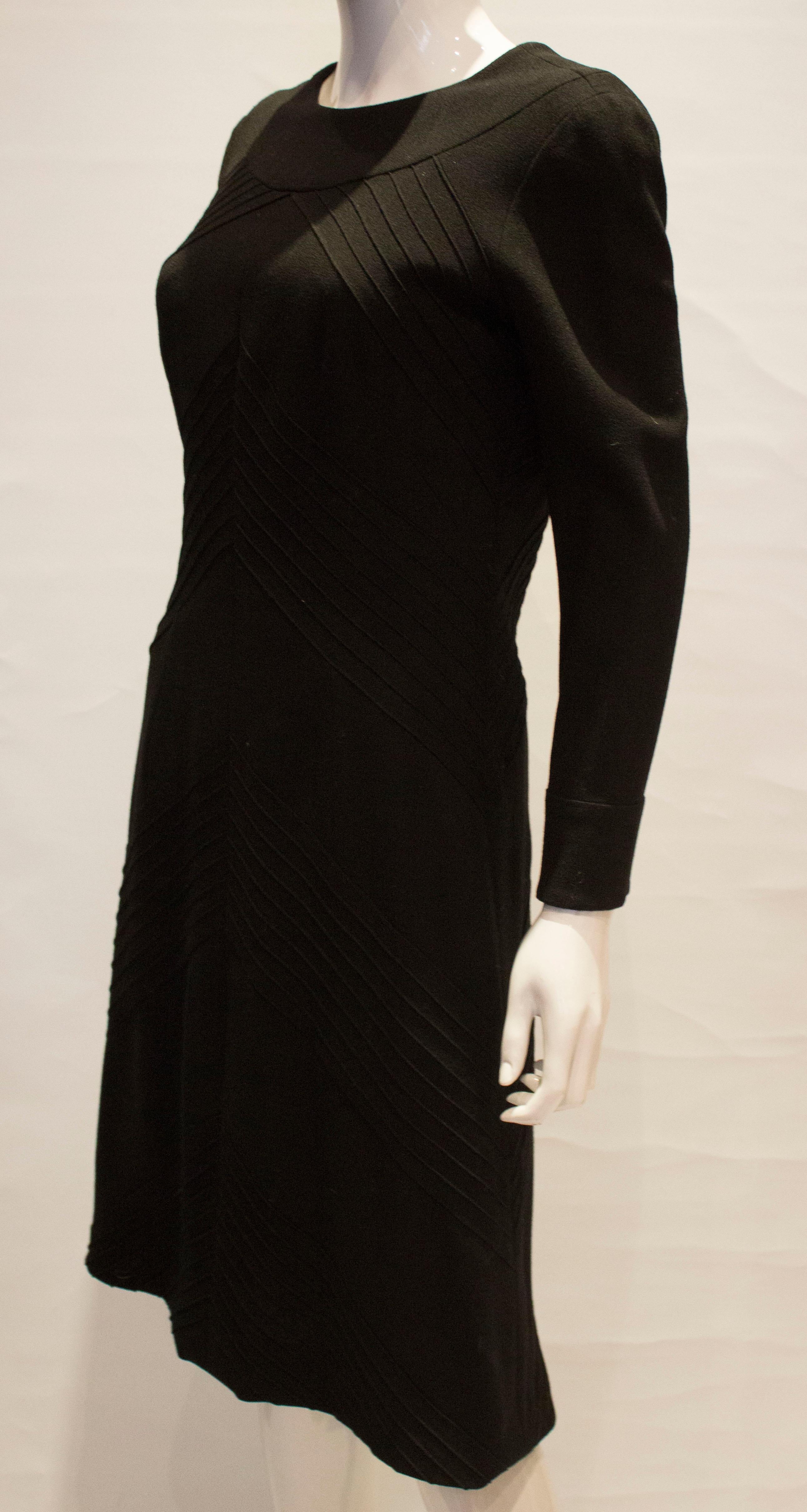 Women's Vintage Black Wool Hartnell  Dress  For Sale