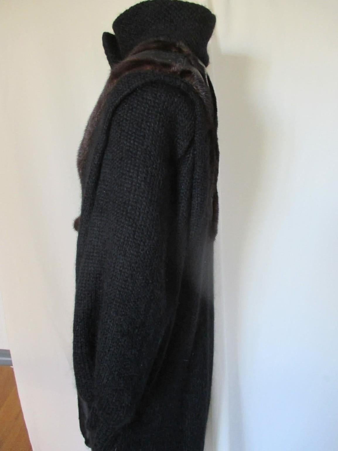 Vintage Black Wool Mink Fur Coat Vest  In Fair Condition For Sale In Amsterdam, NL