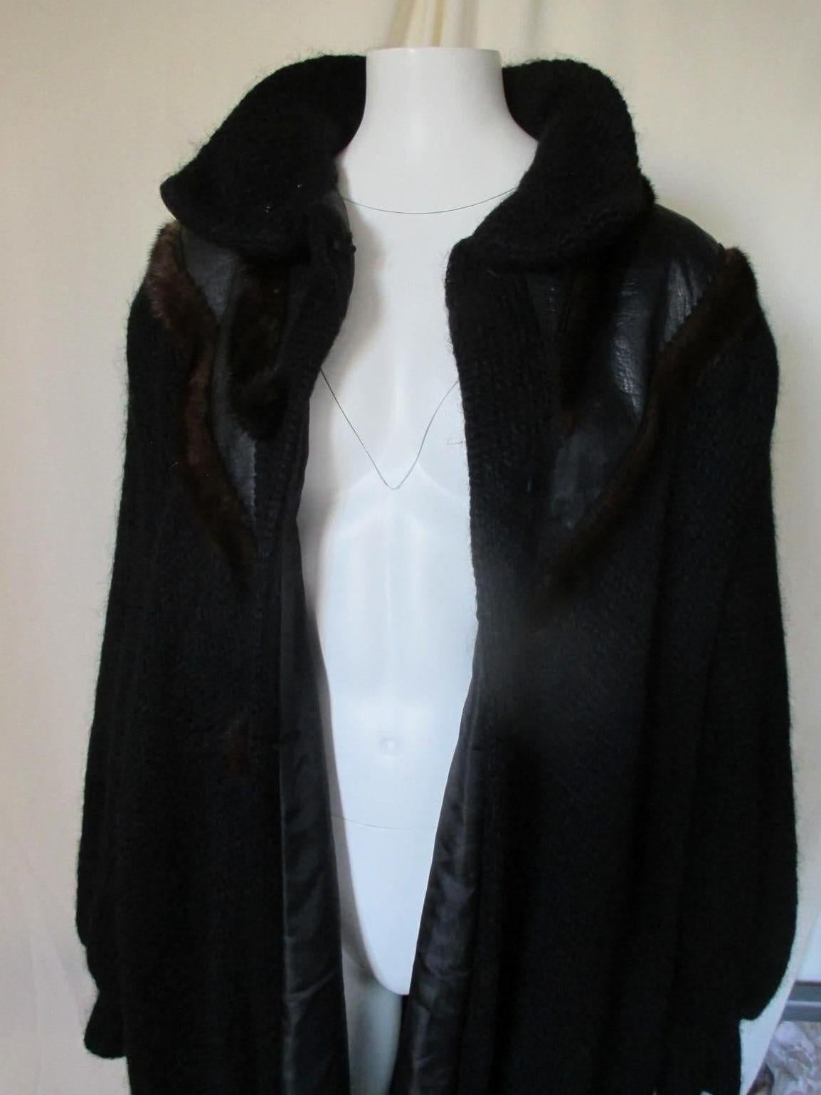 Vintage Black Wool Mink Fur Coat Vest  For Sale 2