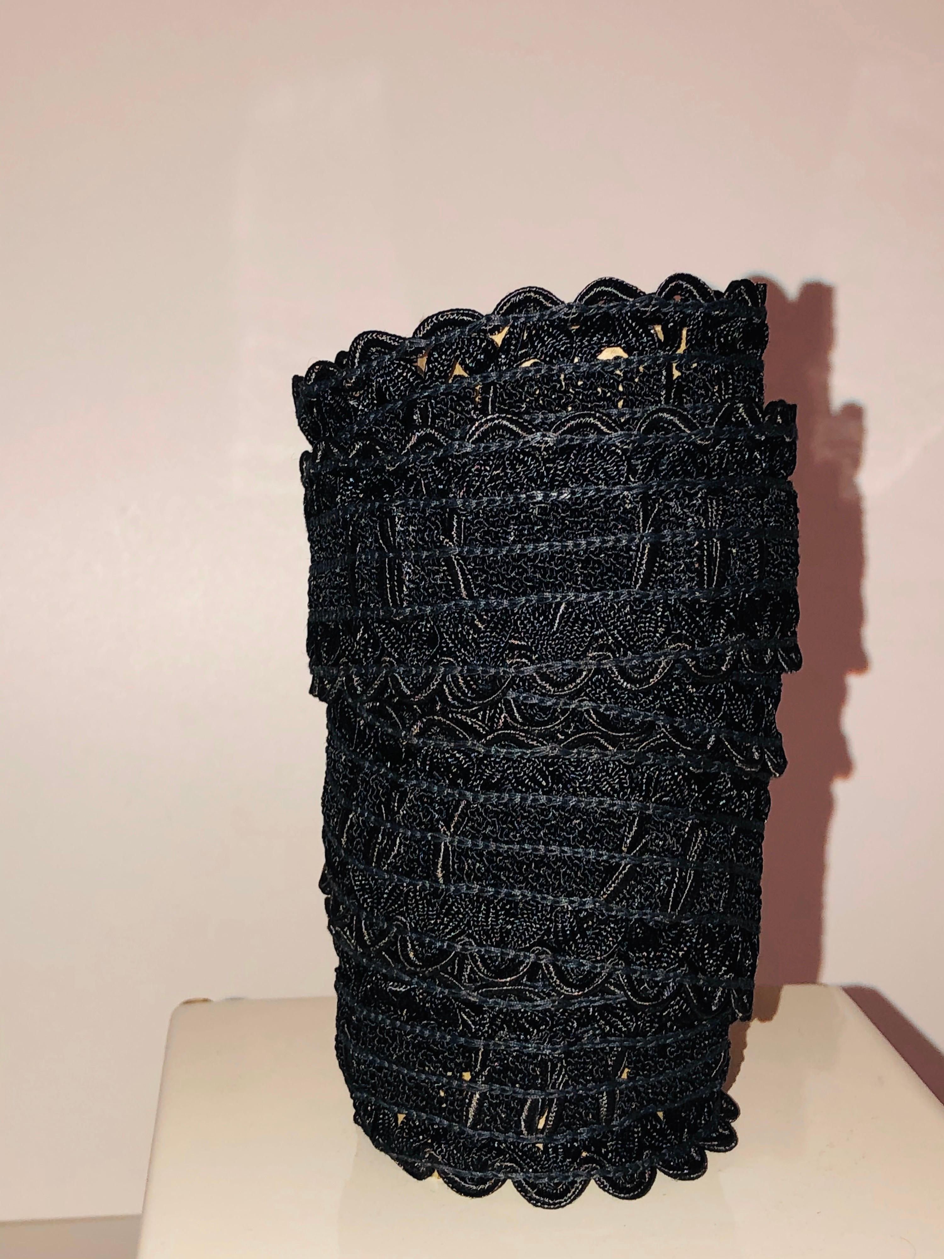 Vintage black woven lace silk trim.
Sold as is.
Ideal for pillows and upholstery.
Size: 2 yards and 20