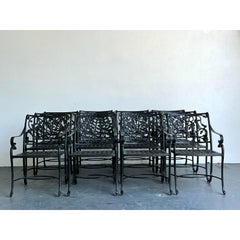 Vintage Black Wrought Iron Dining Chairs - Set of 12