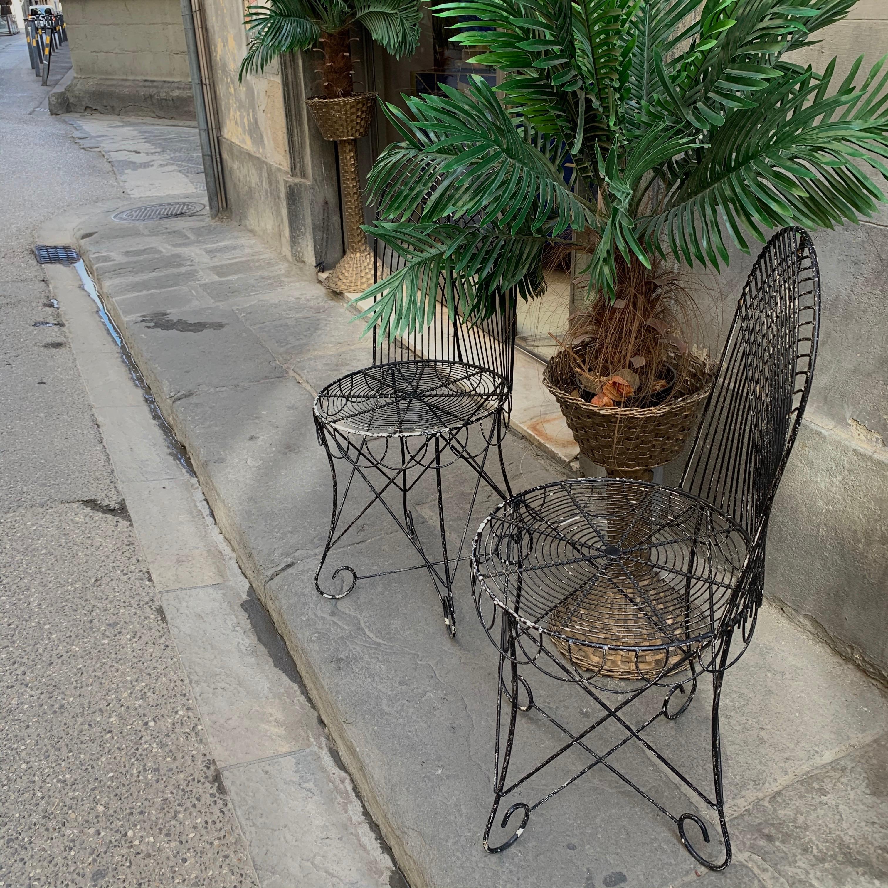Vintage Black Wrought Iron Midcentury Garden Pair of Chairs, 1950s In Good Condition In Florence, IT