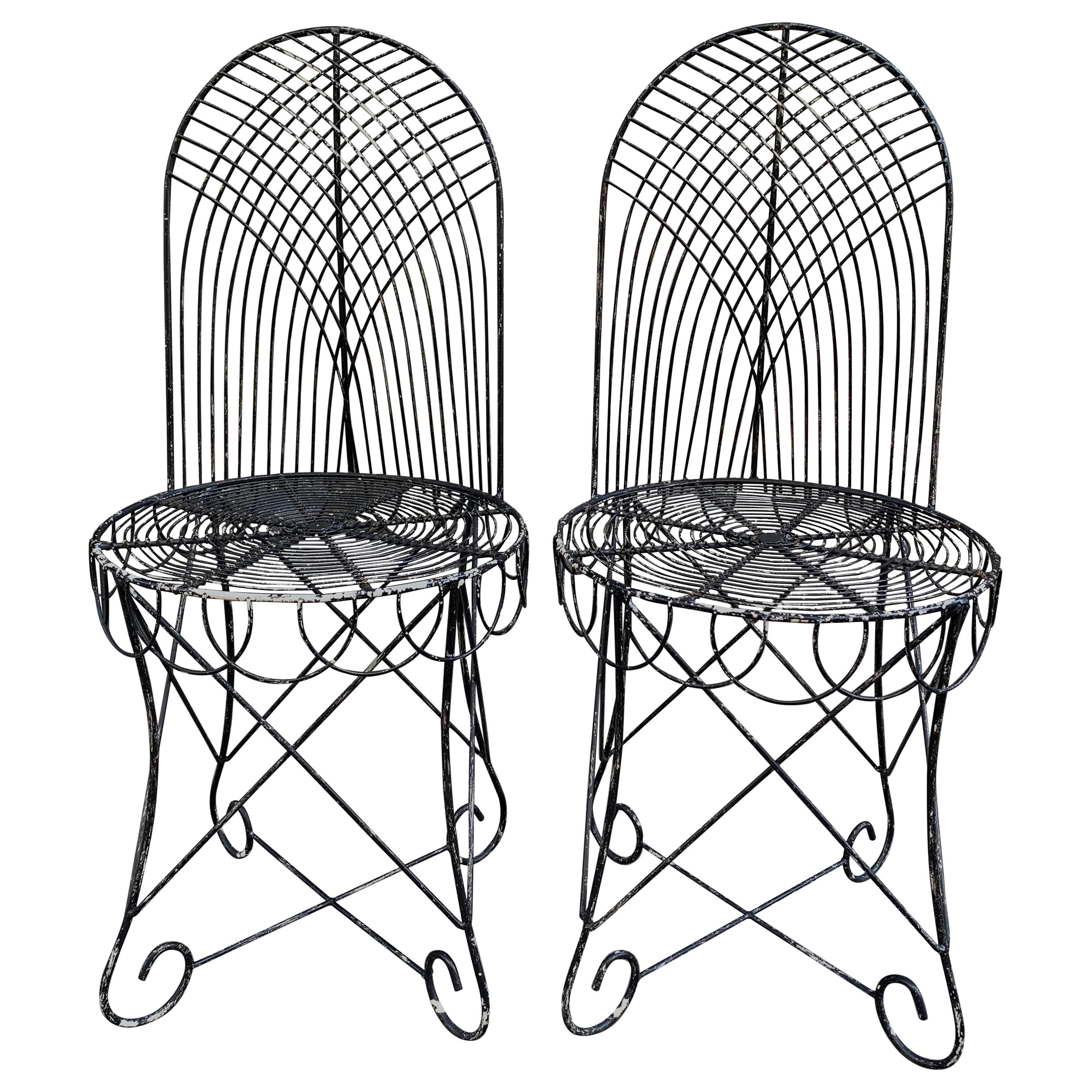 Vintage Black Wrought Iron Midcentury Garden Pair of Chairs, 1950s