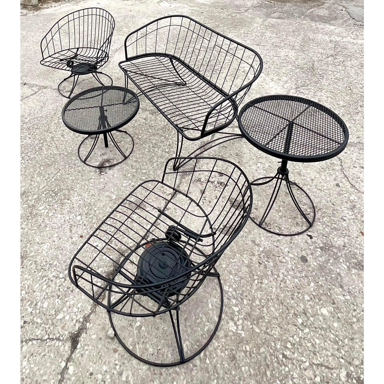 Vintage Black Wrought Iron Outdoor Set In Good Condition In west palm beach, FL