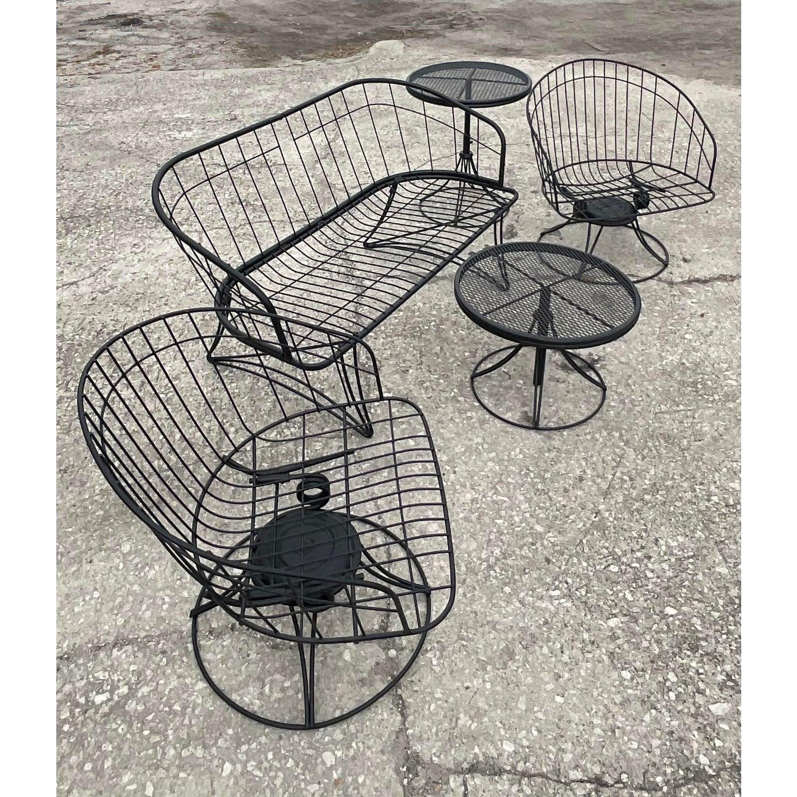 20th Century Vintage Black Wrought Iron Outdoor Set