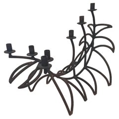 Candélabre vintage en fer forgé noir à sept lumières