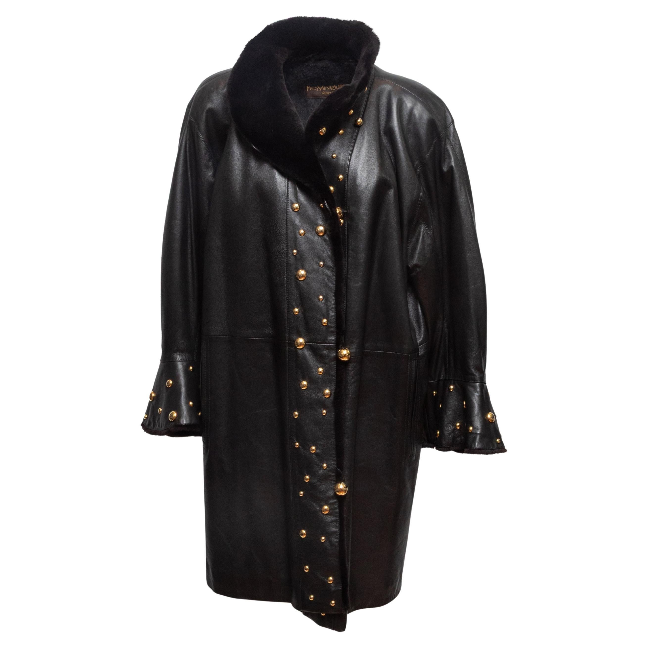 Yves Saint Laurent nero vintage anni '80 in pelle e pelliccia, taglia M. I. in vendita