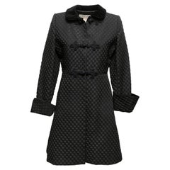 Vintage Black Yves Saint Laurent Velvet Checkered Coat Size FR 36