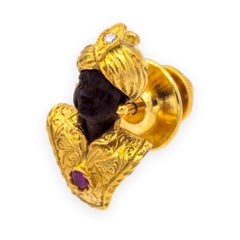 Vintage Blackamoor Gold, Ruby & Diamond Tie Tack 14K & 18K Yellow Gold