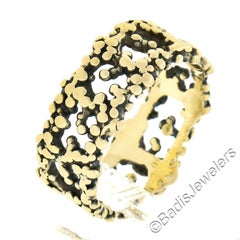 Vintage Blackened 18k Yellow Gold Nugget Dots Textured Eternity Wide Band Ring