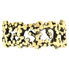 Vintage Blackened 18k Yellow Gold Nugget Dots Textured Eternity Wide Band Ring