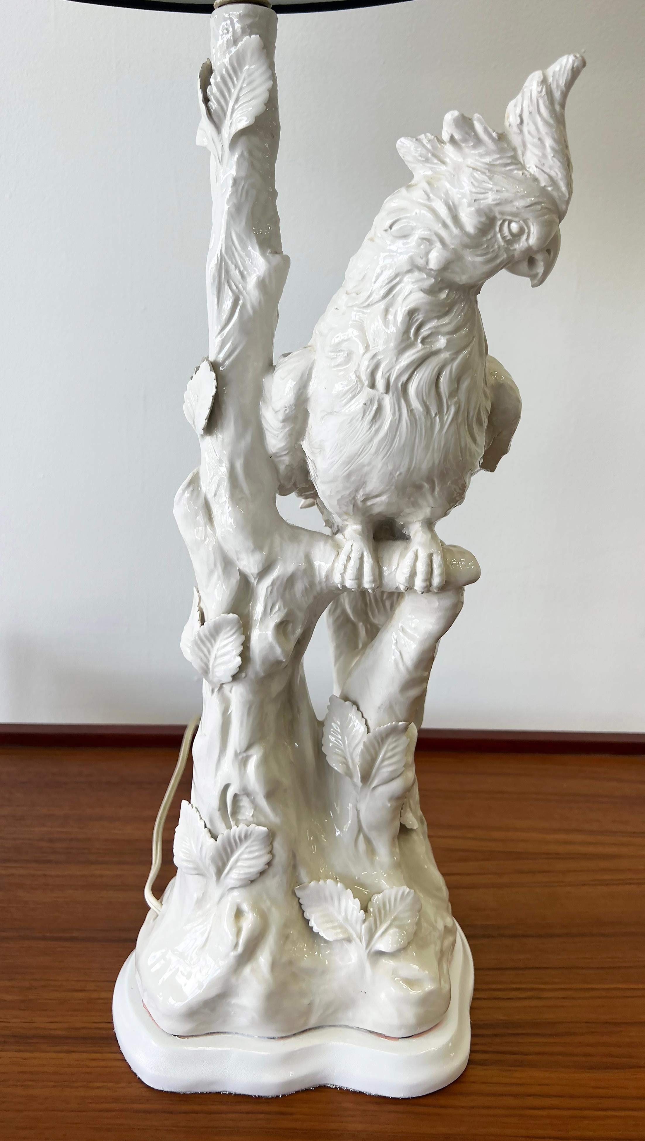 Vintage Blanc De Chine Cockatiel Parrot Bird Ceramic Lamps, Pair with Shades 3