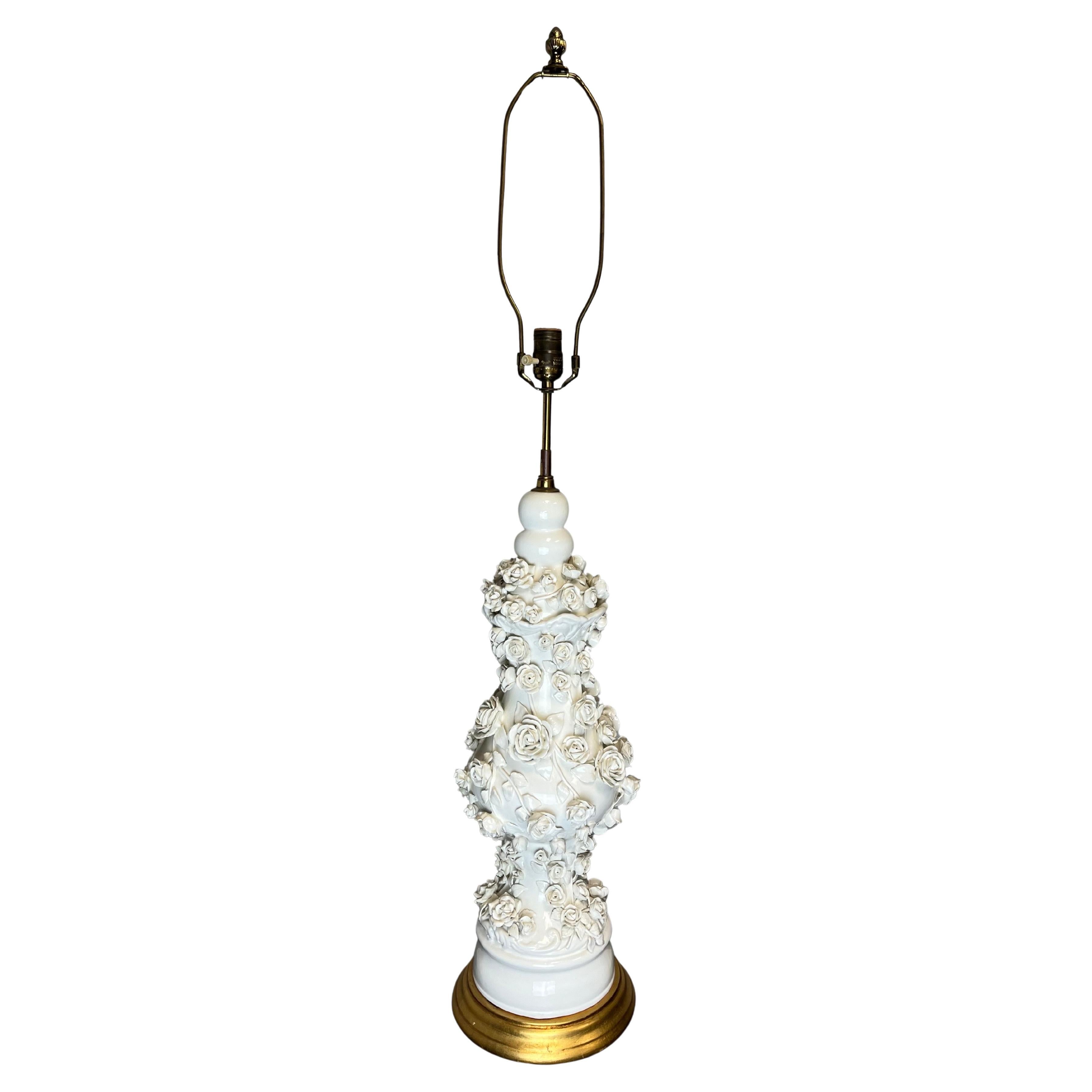Vintage Blanc De Chine Floral Lamp