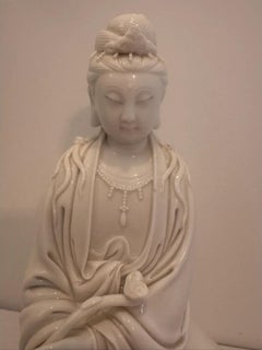 Vintage Blanc De Chine Porcelain Guanyin Statue, 12”