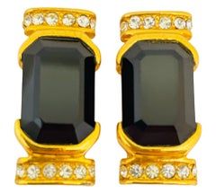 Vintage BLANCA boucles d'oreilles à clip or noir strass designer runway
