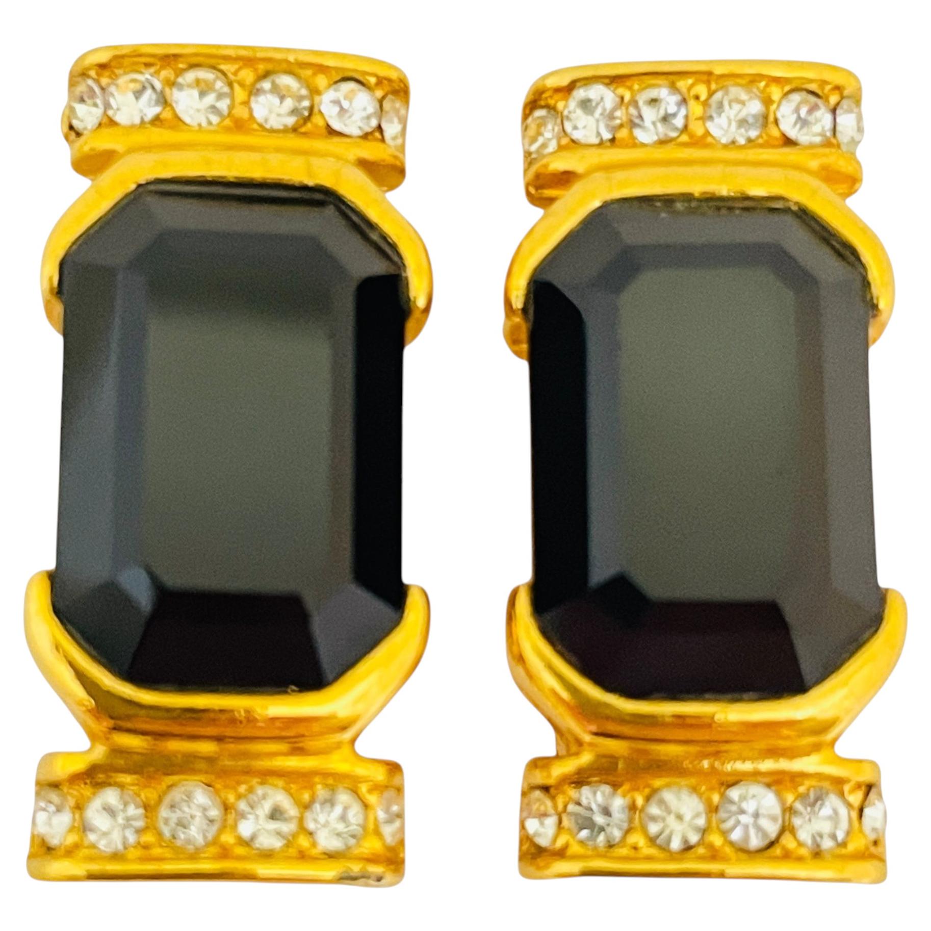 Orecchini a clip d'epoca BLANCA, oro e nero, con strass, firmati dalla passerella