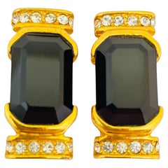 Vintage BLANCA boucles d'oreilles à clip or noir strass designer runway