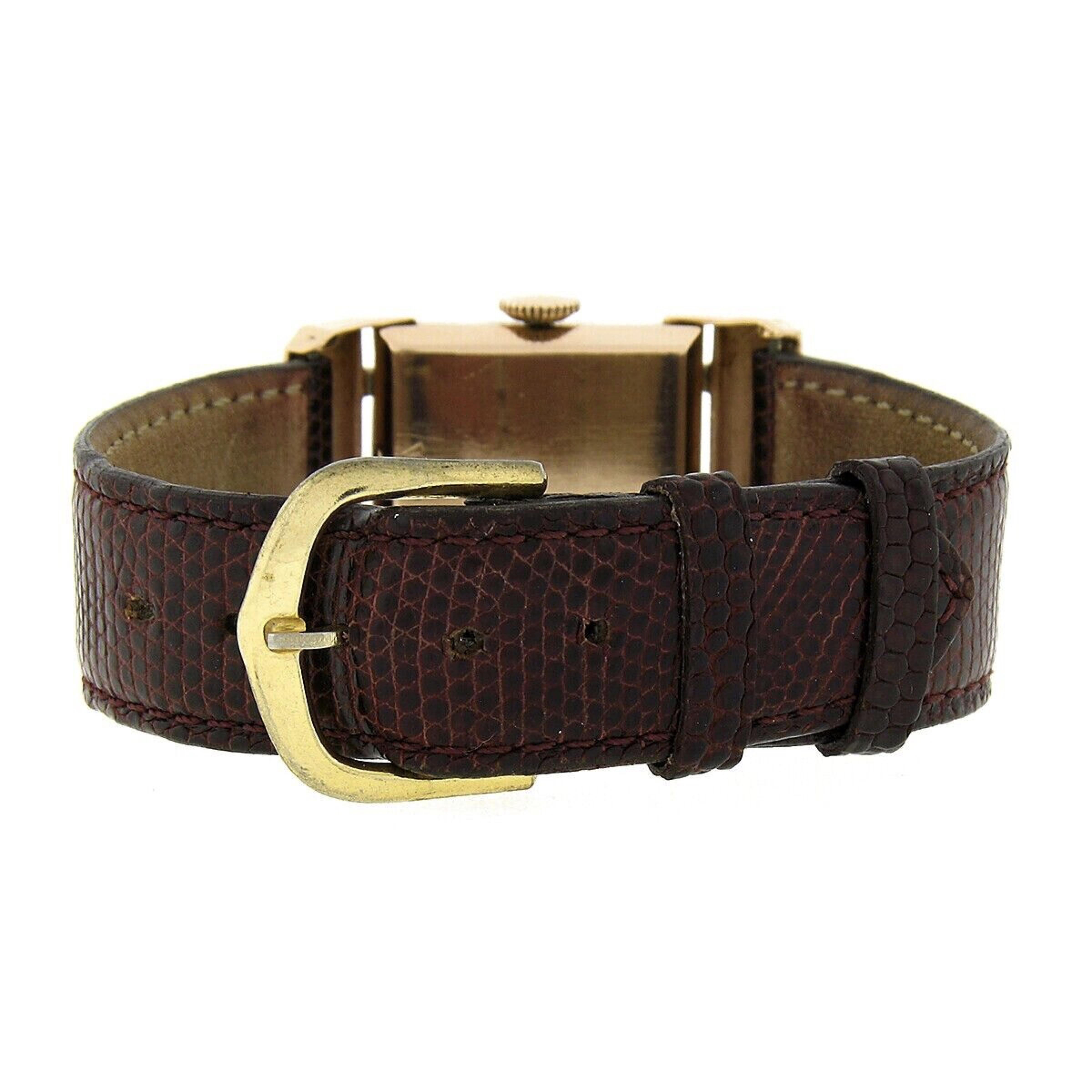  Blancpain Montre-bracelet mécanique rectangulaire vintage en or rose 14 carats avec cadran, 17j Unisexe 