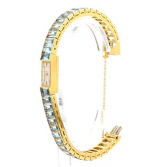 Reloj vintage Blancpain Rayville de oro para señora con brazalete de aguamarina