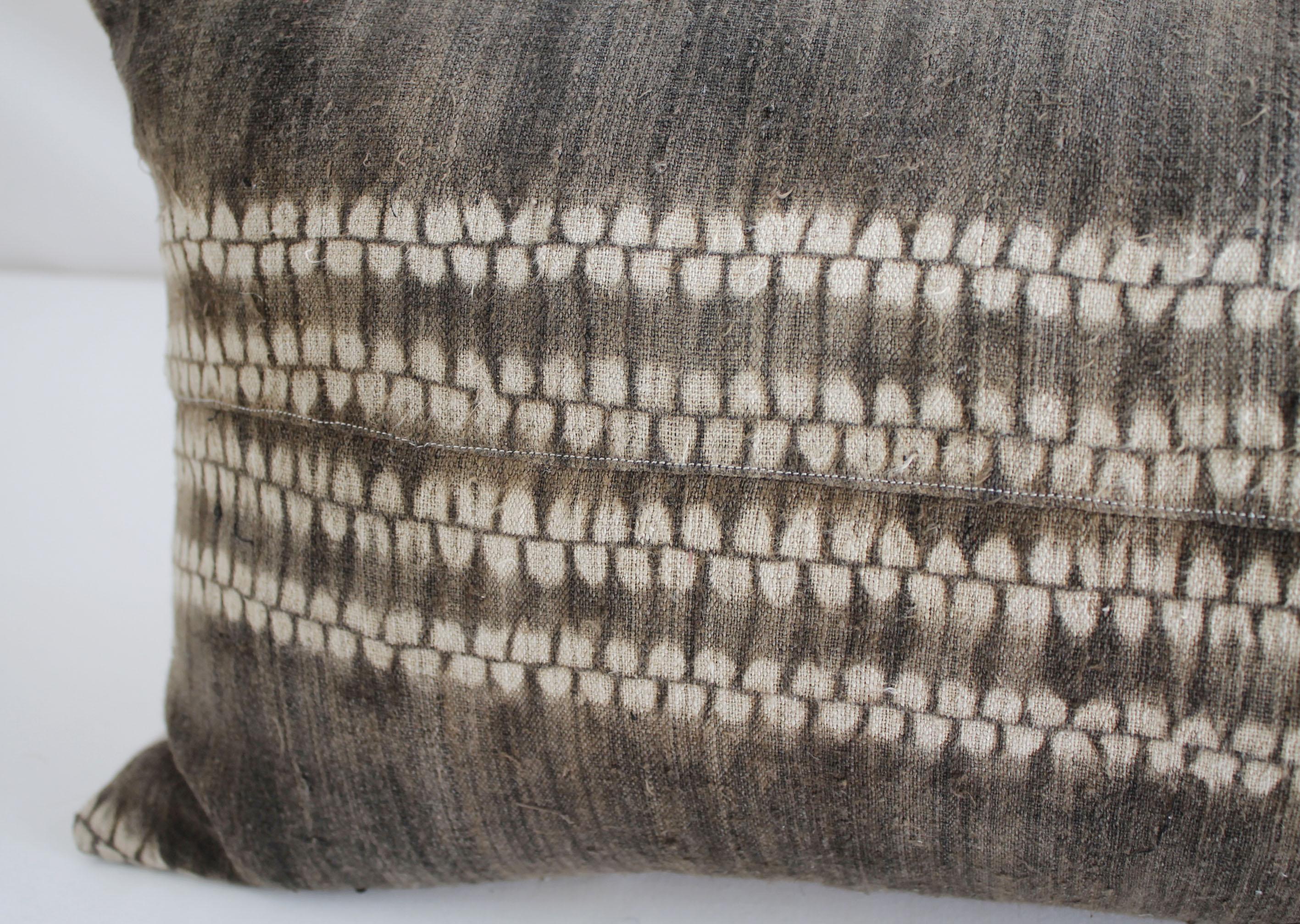 Vintage Bleached Batik Textile Lumbar Pillow In Good Condition In Brea, CA