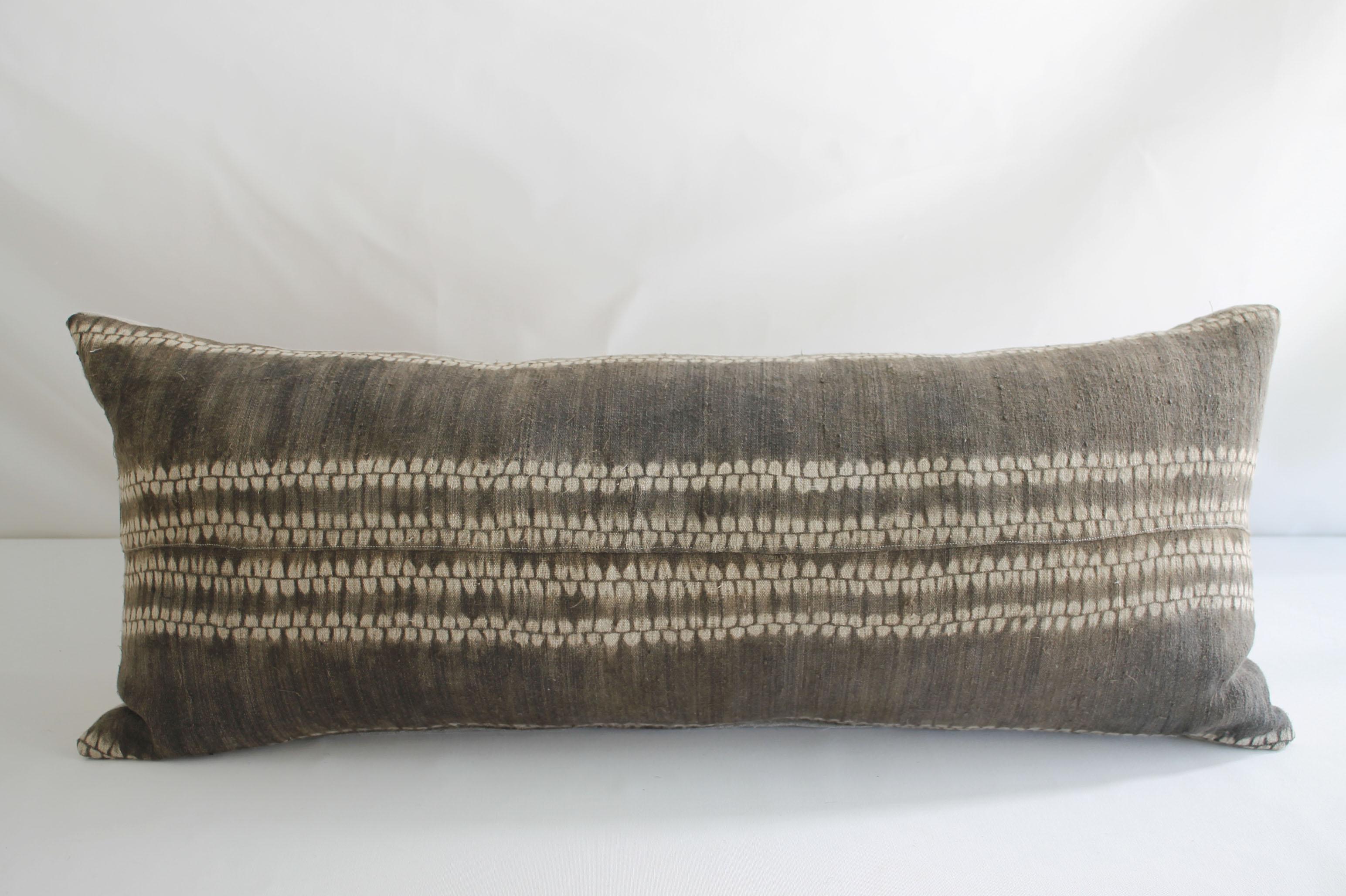 20th Century Vintage Bleached Batik Textile Lumbar Pillow