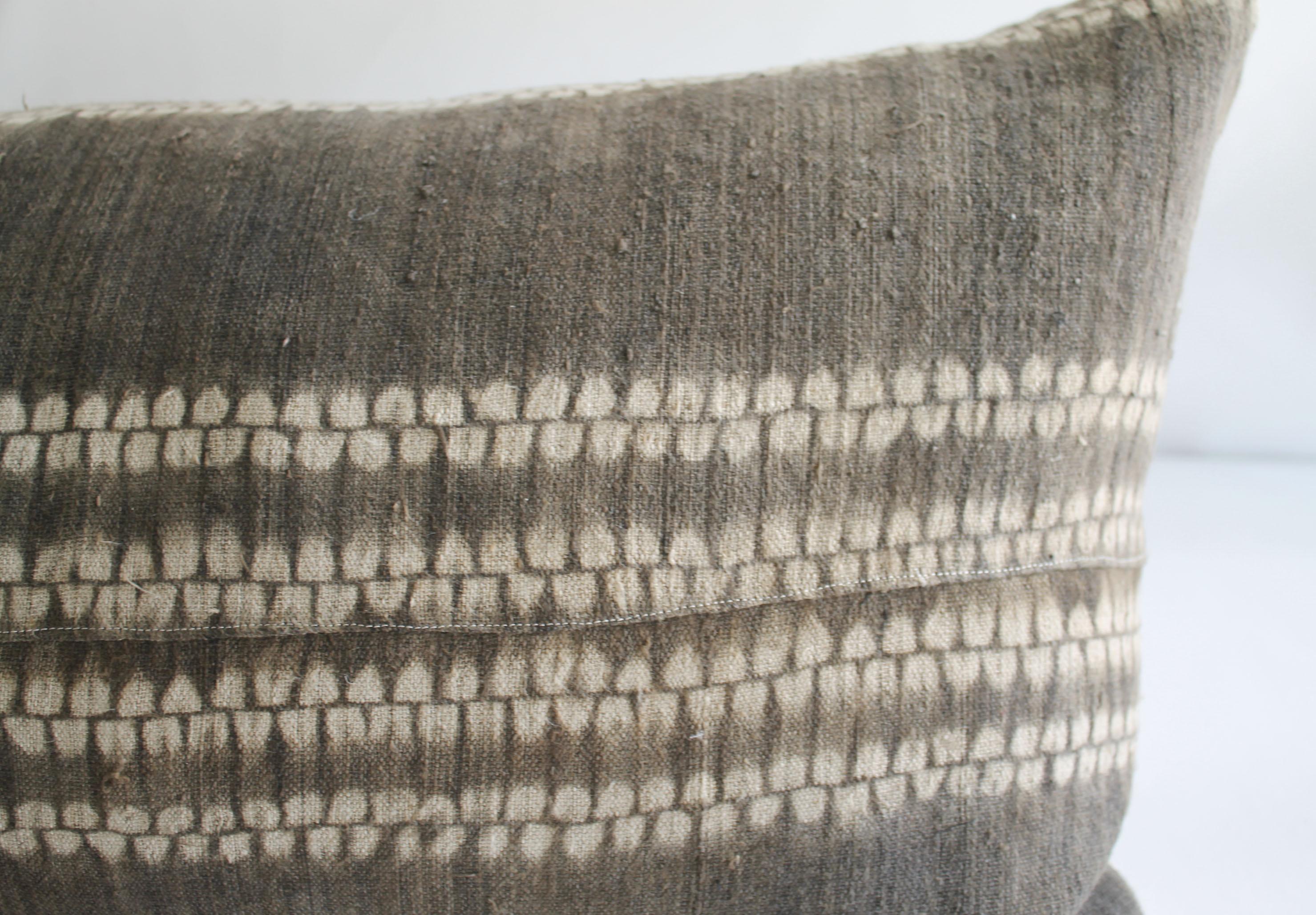 Linen Vintage Bleached Batik Textile Lumbar Pillow