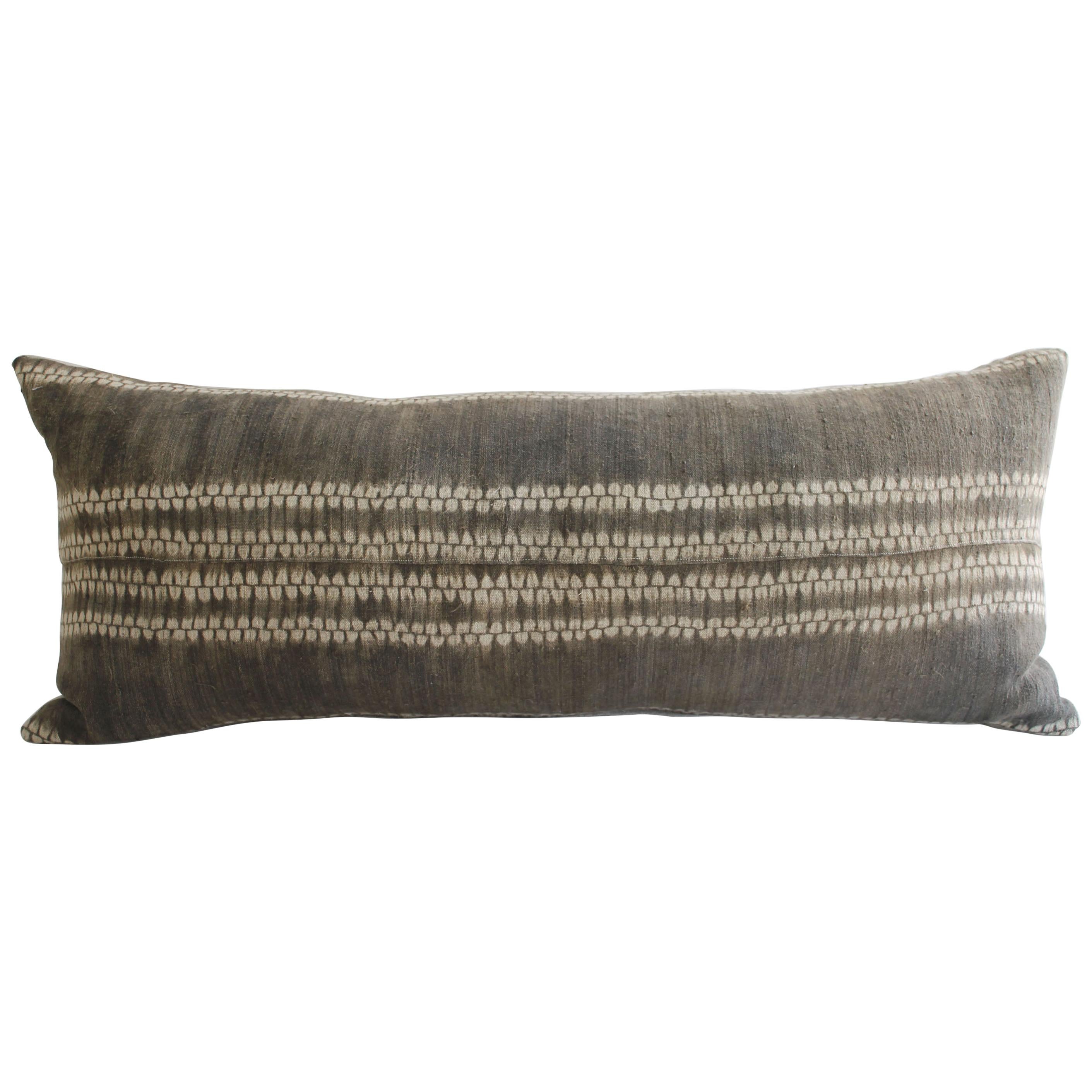 Vintage Bleached Batik Textile Lumbar Pillow