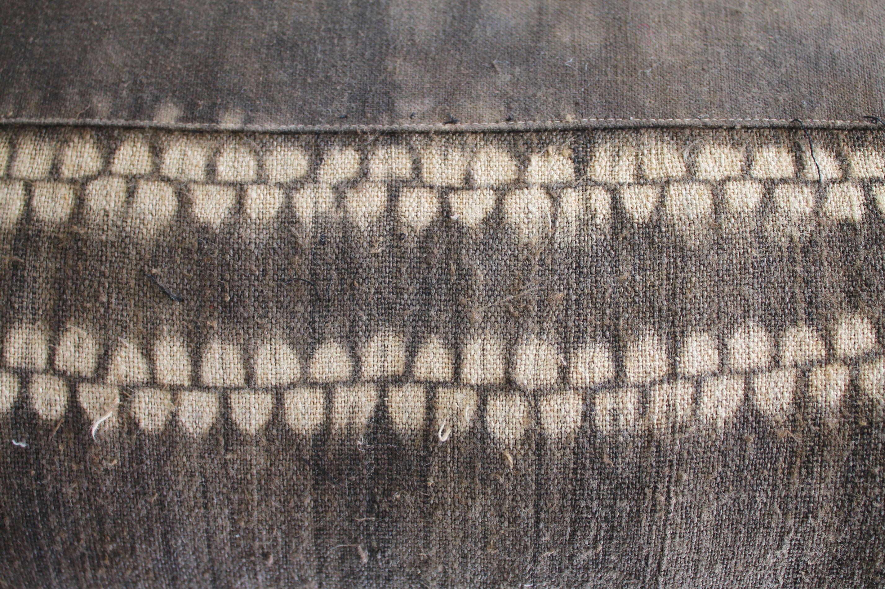 20th Century Vintage Bleached Brown Batik Textile Lumbar Pillow
